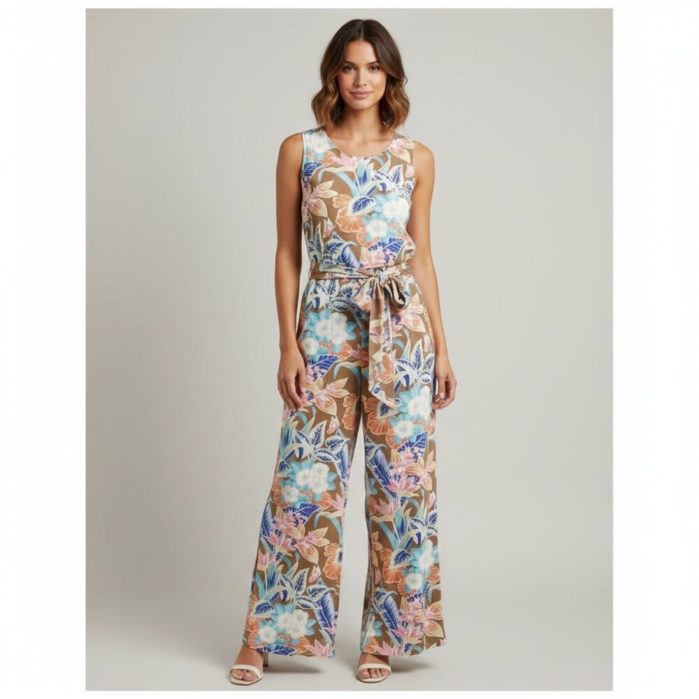 J. McLAUGHLIN "Rebekka" Sleeveless Maxi Wide Leg Jumpsuit Tropical Woman Size L